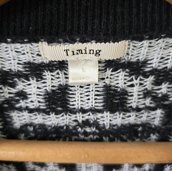 Timing Women's  Black /white Open Front Cardigan Southwestern Knit Design Sz L - Picture 6 of 7